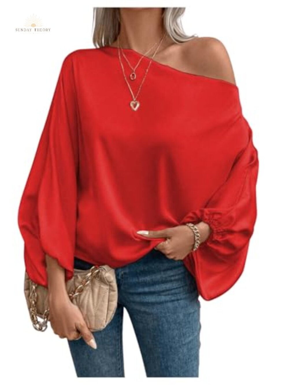 Women's Off Shoulder Bell Sleeve Flowy Blouse Dressy Work Top